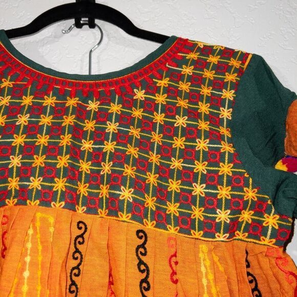 NWT Mesmora Green Orange Embroidered Kedia And Tulip Pants‎ Set Medium - Picture 5 of 12